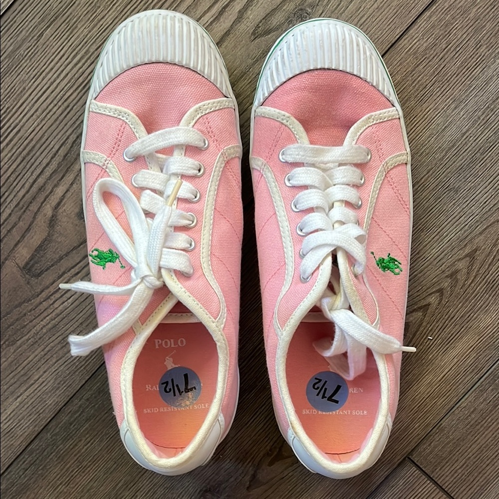 Polo by Ralph Lauren Pink and White Canvas Sneakers